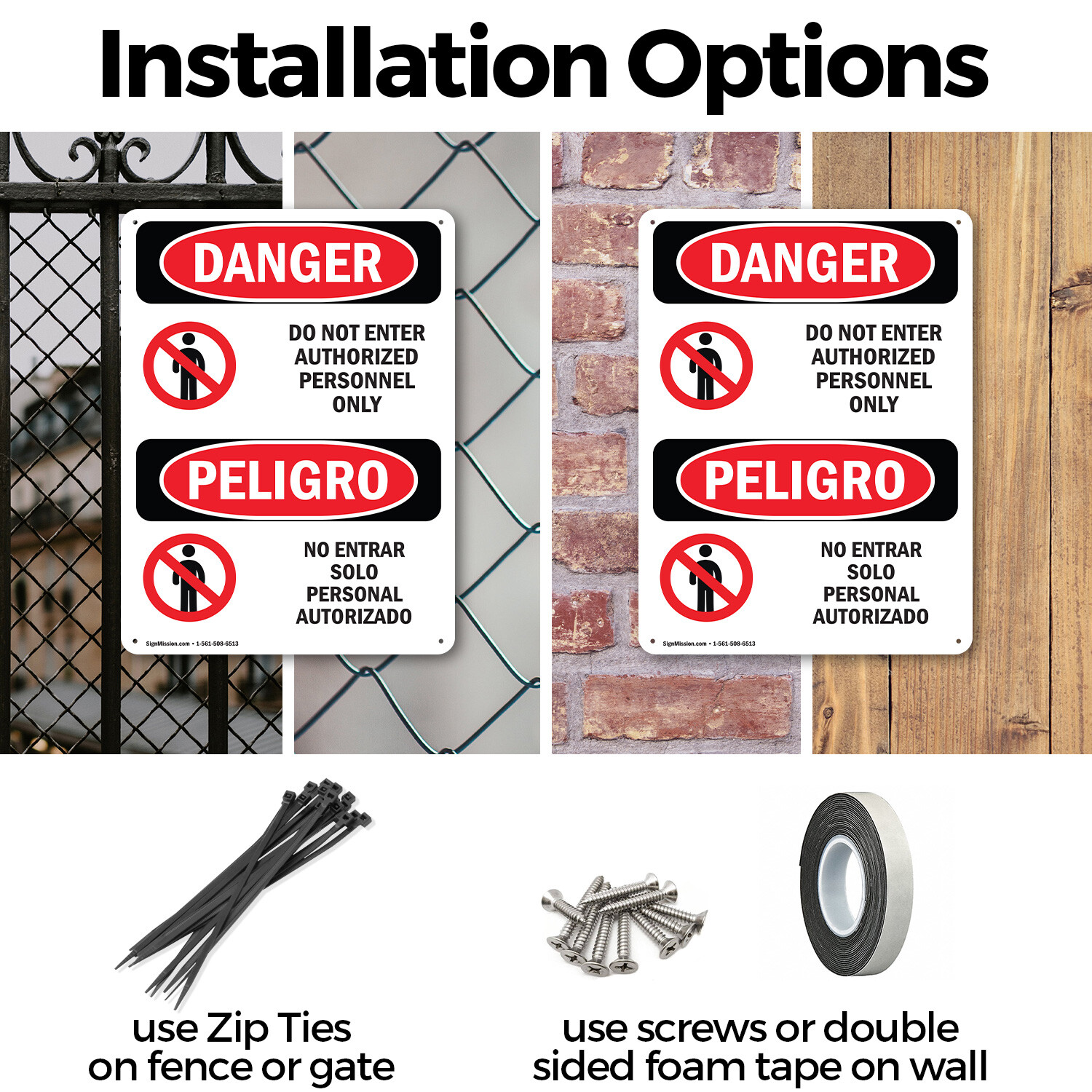 (2 Pack) Do Not Enter Authorized Only Bilingual OSHA Danger Sign Decal Metal