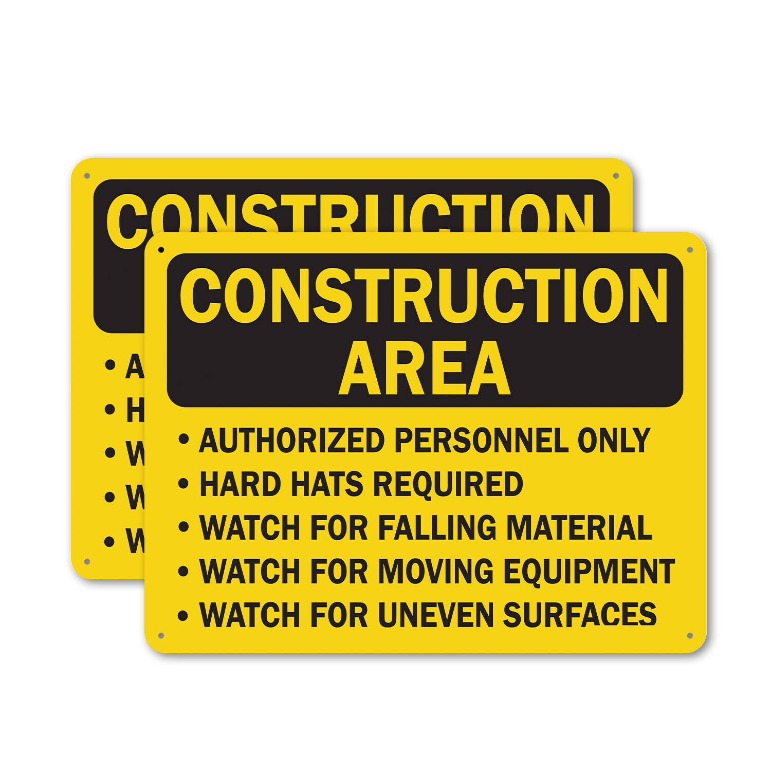 (2 Pack) Construction Area Only Hard Hats Required OSHA ANSI Sign