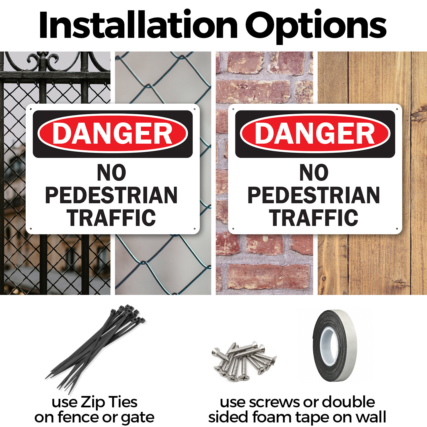 (2 Pack) No Pedestrian Traffic OSHA Danger Sign Decal Metal Plastic