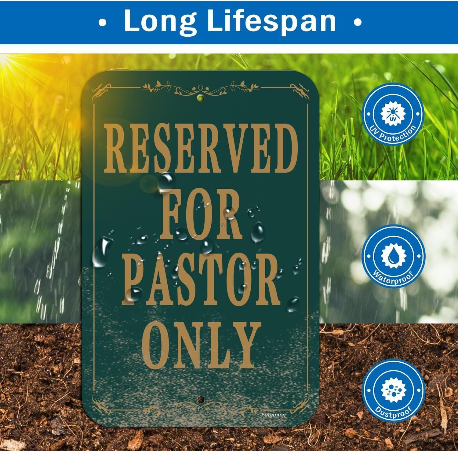 12×18 Inch Reserved Pastor Only Church Parking Sign HeavyDuty Aluminum Green