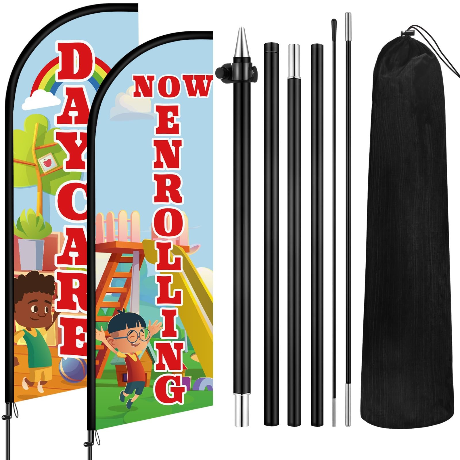 Fanfanwin 2 Set 7 Ft Now Enrolling Day Care Feather Flag Pole Kit And Ground
