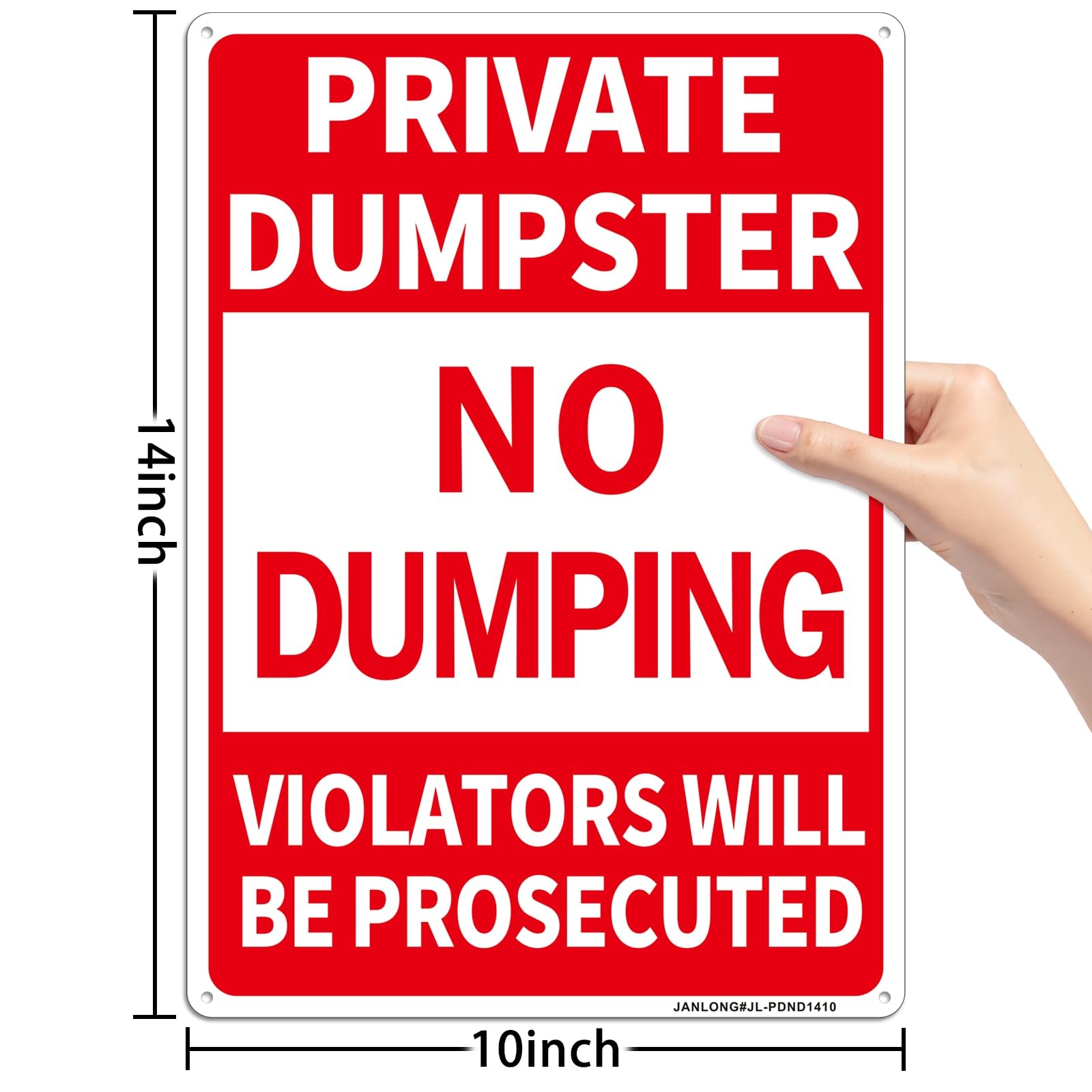 2 Pack Private Dumpster- No Dumping Sign, 14″x 10″ Aluminum,Violators Will Be Pr