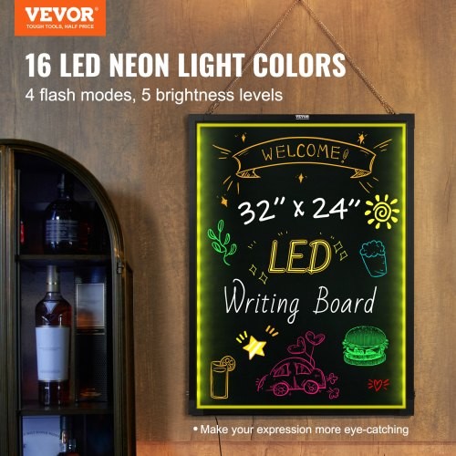 LED Message Writing Board 32″x24″ Illuminated Erasable Lighted Chalkboard