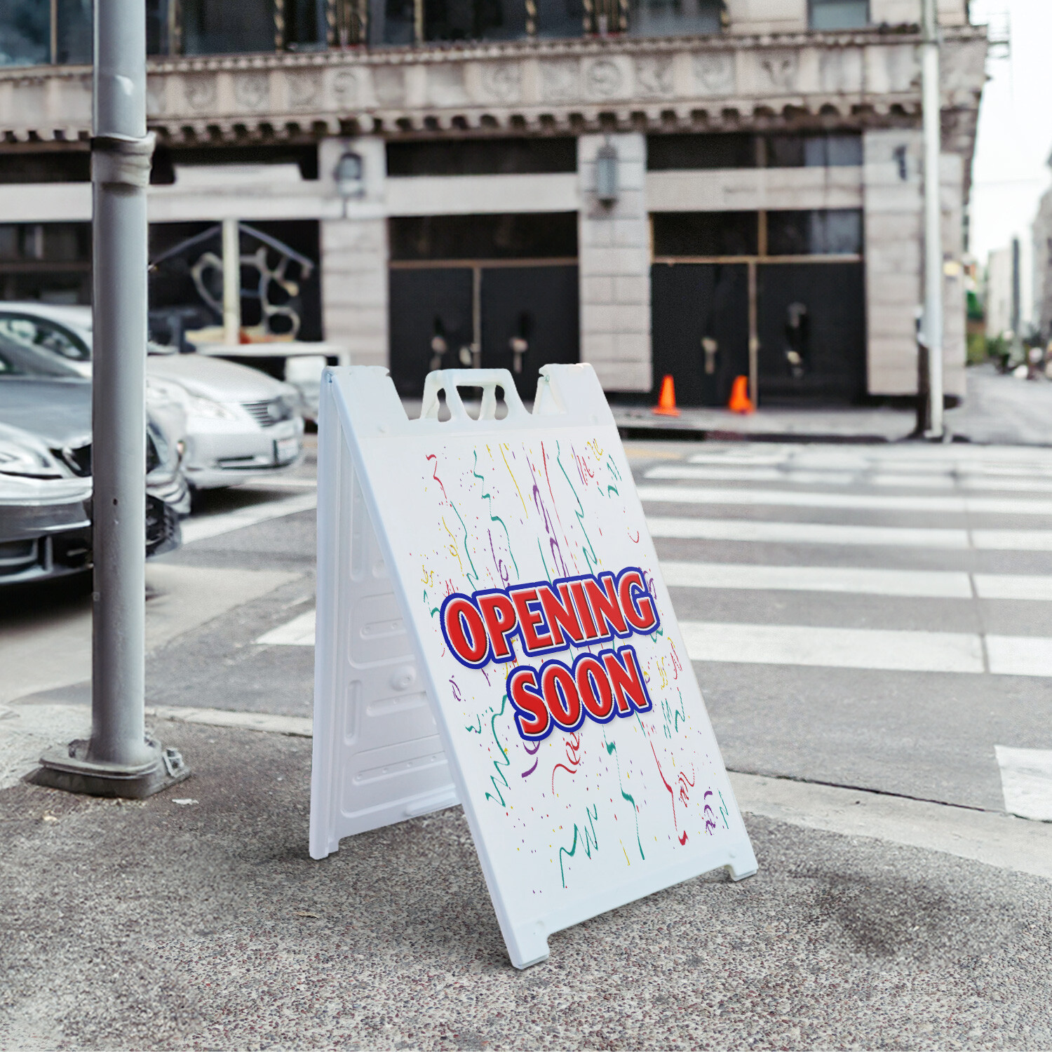 A-frame Sidewalk Opening Soon 24″ x 36″ Double Sided A-Frame Sidewalk Sign