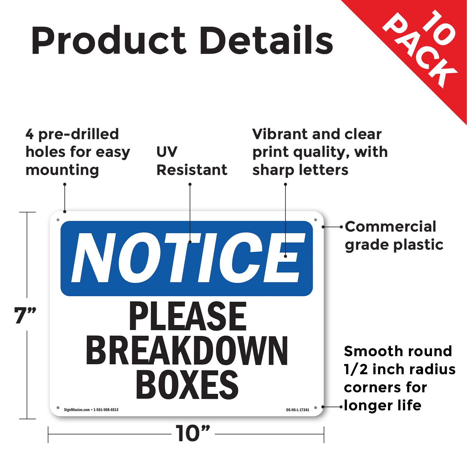 Please Breakdown Boxes OSHA Notice Sign Metal, Plastic, Or Decal – 5 or 10 Pack