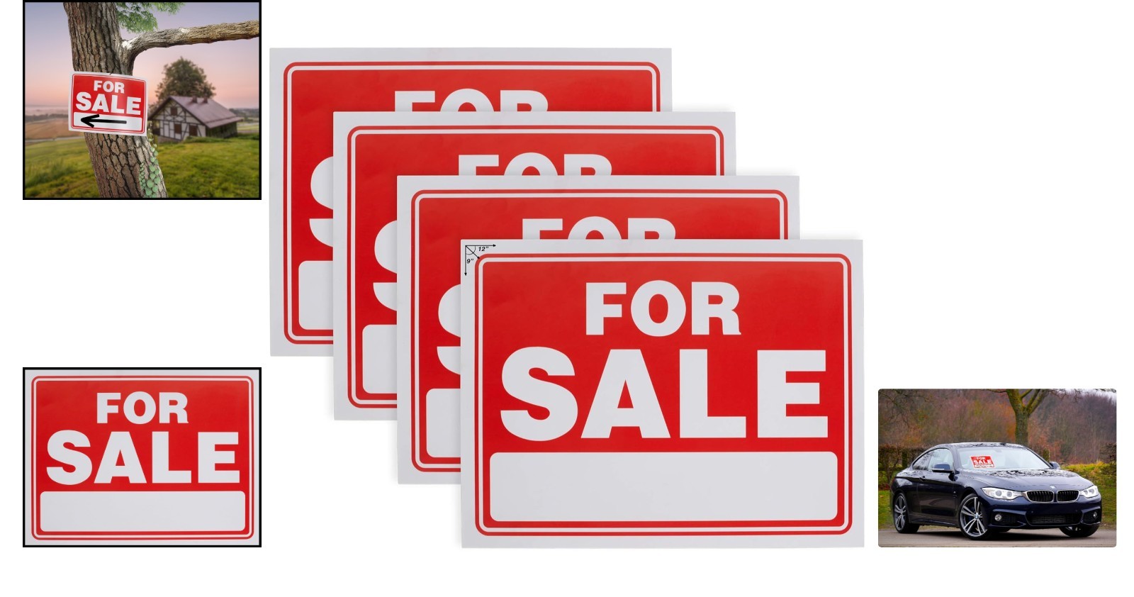 Weatherproof 4-Pack 9″ x 12″ Sale Signs for Cars – Customizable & Durable