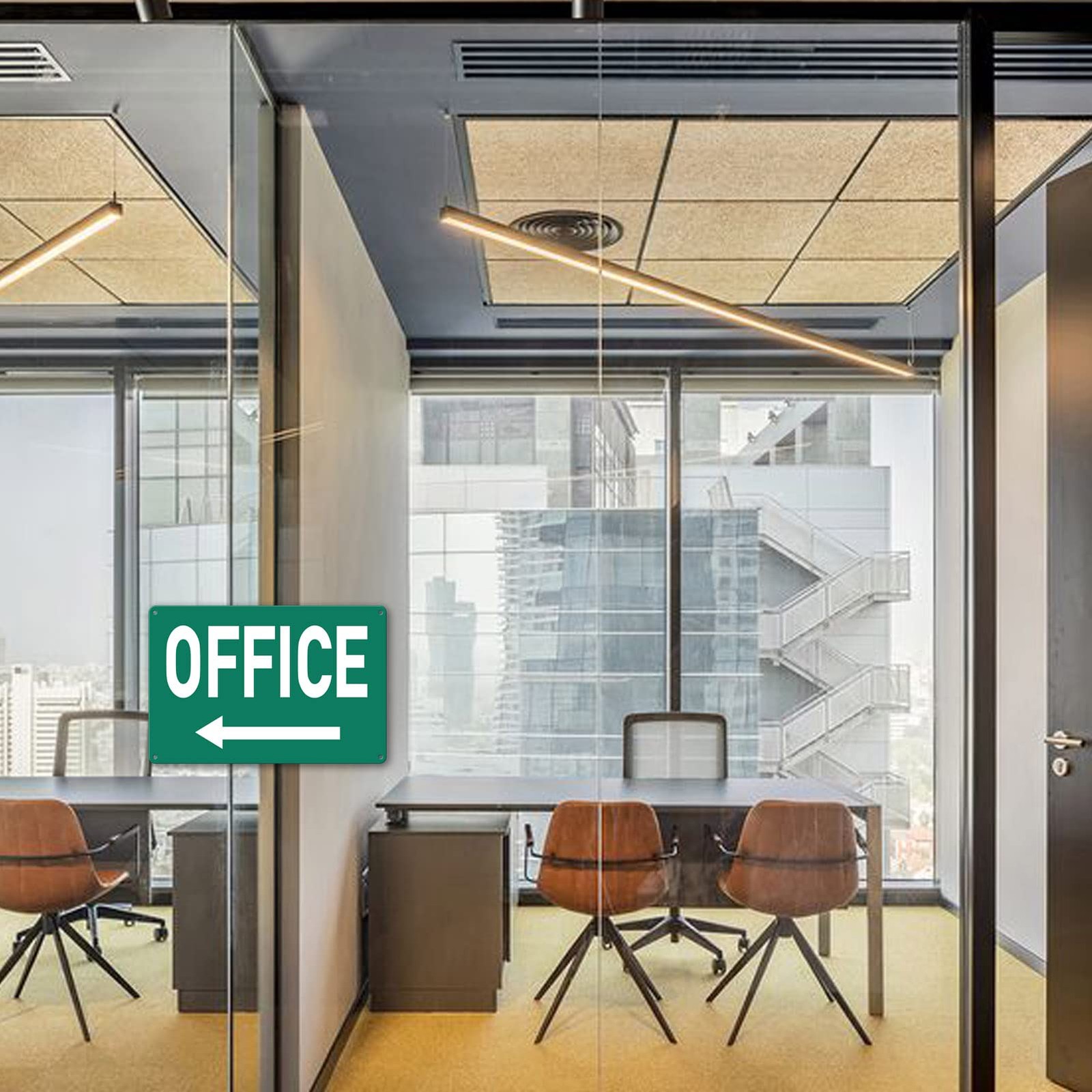 Custom Metal Office Sign for Doors – ‘Meeting’ with Left Arrow – 8 x 12 In