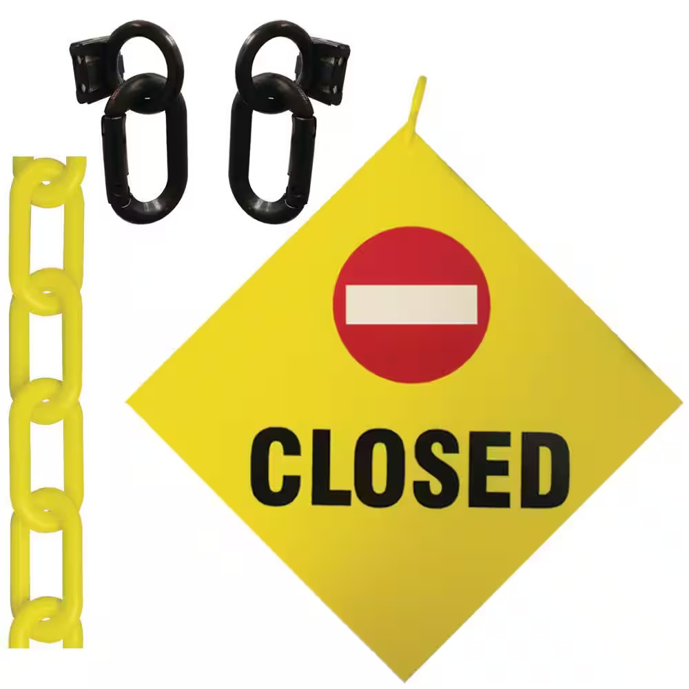 Closed Sign 8 In. X 8 In. with 12 Ft. Yellow Plastic Chain