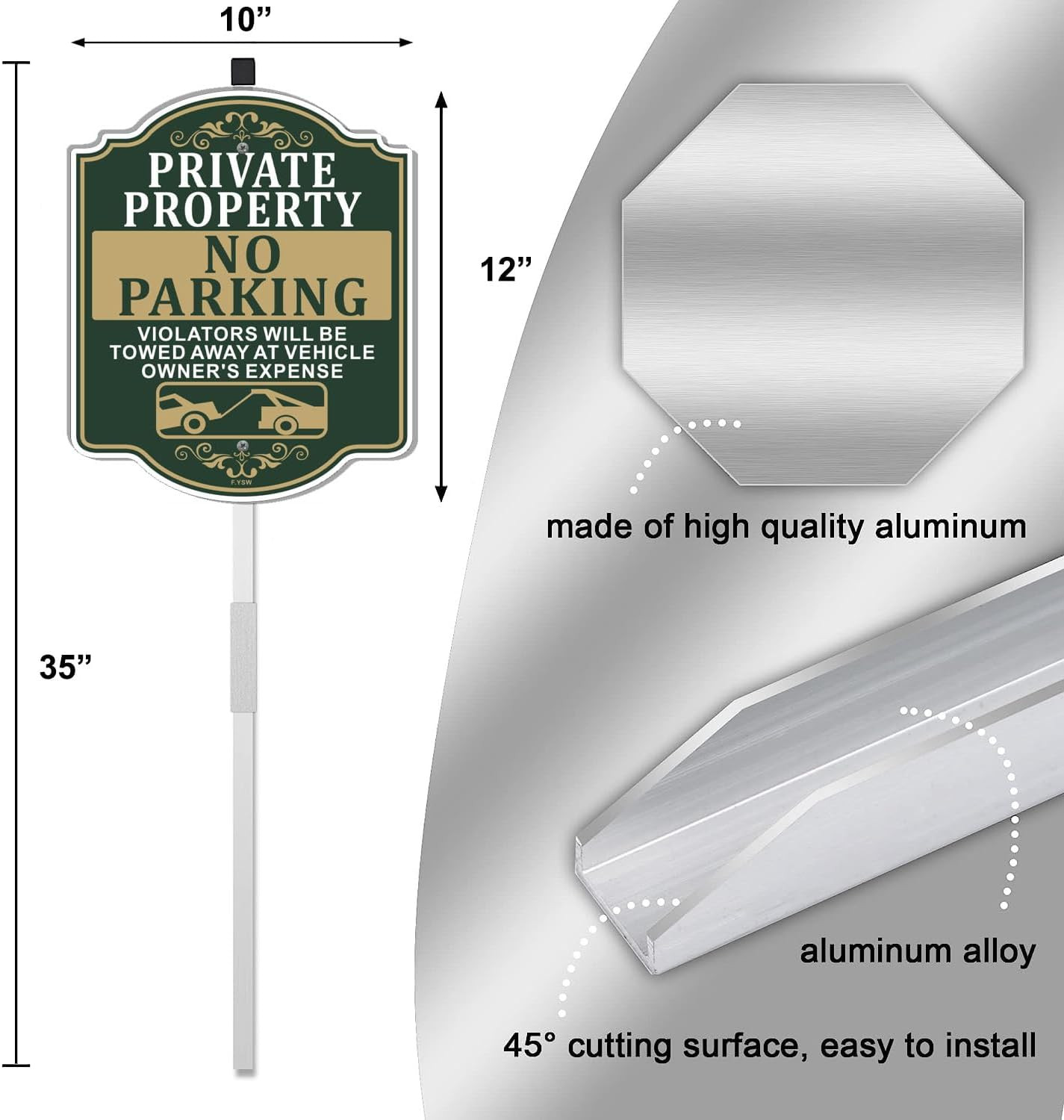 Private Property No Parking Sign with Metal Stakes for Outdoor Use 12″ x 10