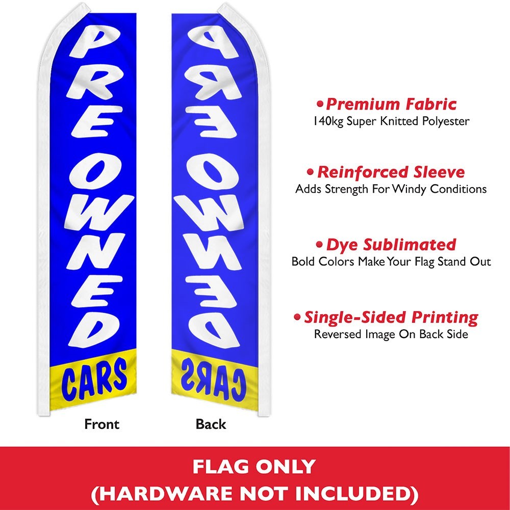 Preowned Cars (Blue/White) Swooper Advertising Banner Flag for Auto Dealerships