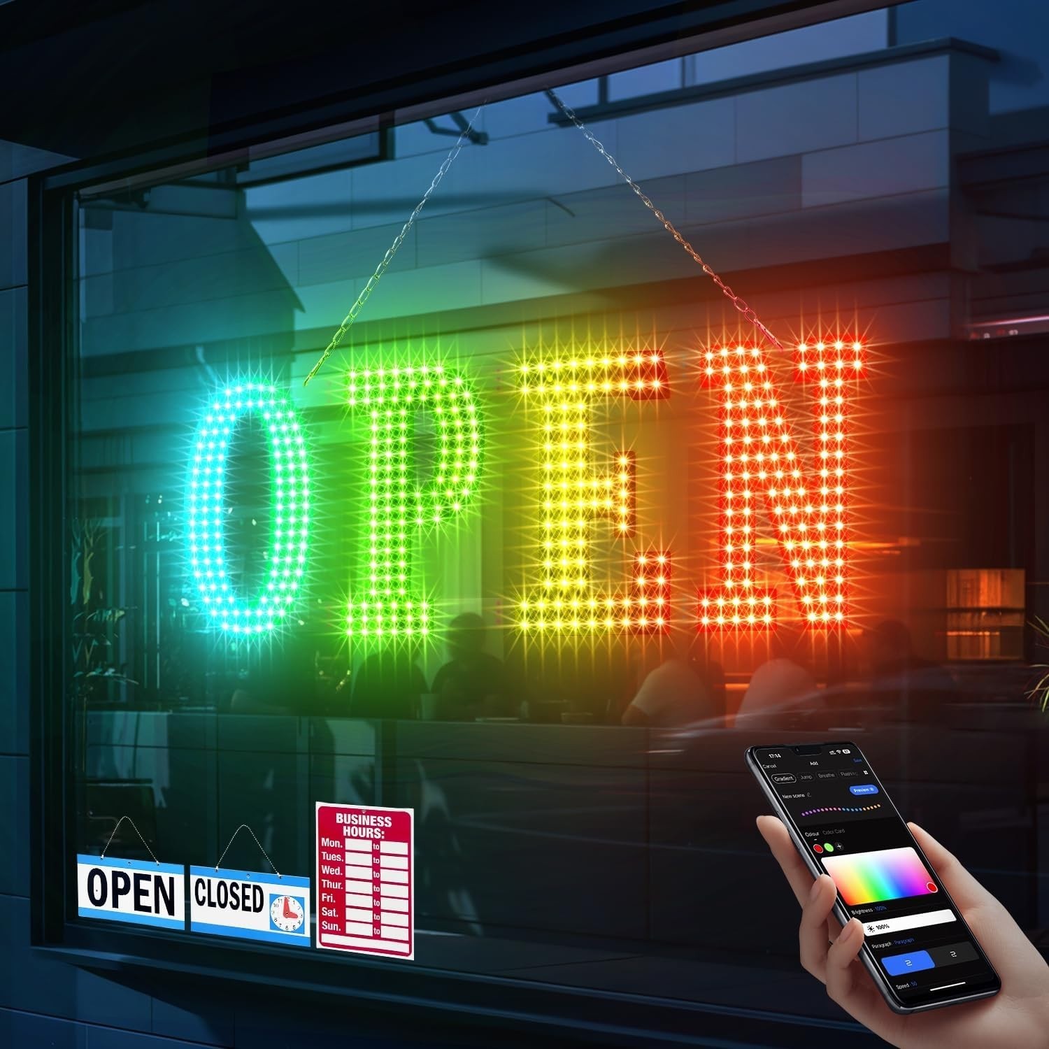 Open Sign 48″x16″ Large LED Open Signs for Business Color Remote Control