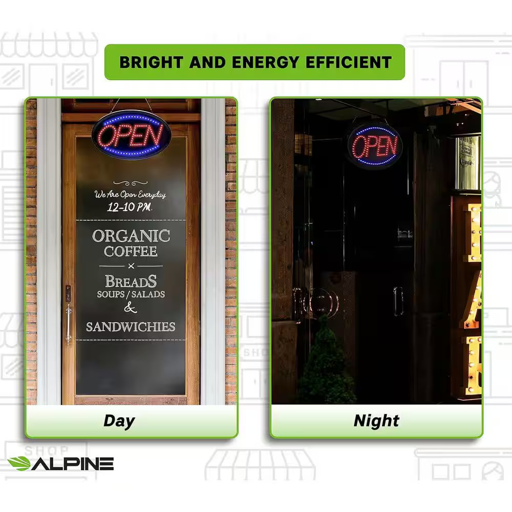 23 In. X 14 In. LED Oval Open Sign with Hanging Chain, Bright High Visibility