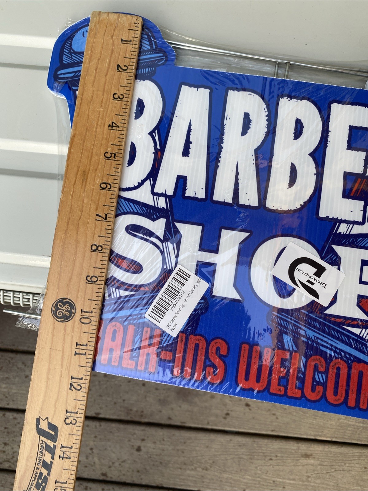 Barber Shop Walk-Ins Welcome Yard Sign Red Blue White Plastic Includes Hardware