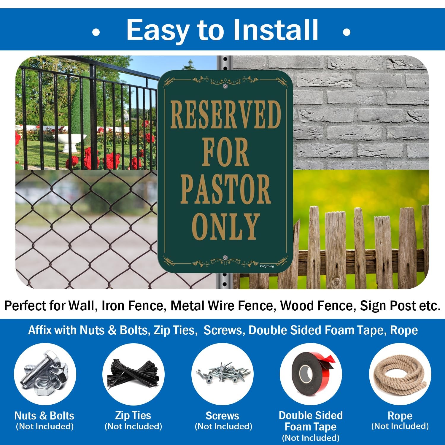 12×18 Inch Reserved Pastor Only Church Parking Sign HeavyDuty Aluminum Green