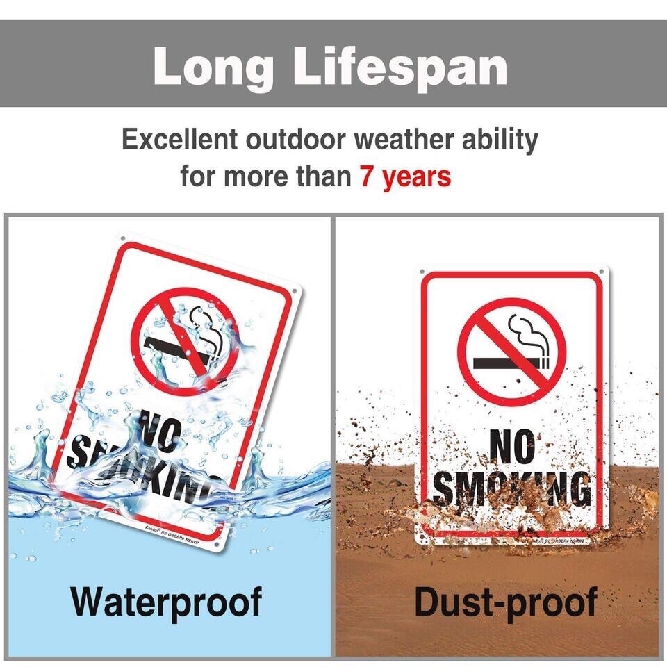 No Smoking Sign 3 Pack Metal Reflective Signs * 10 X 7 Inches * NEW *