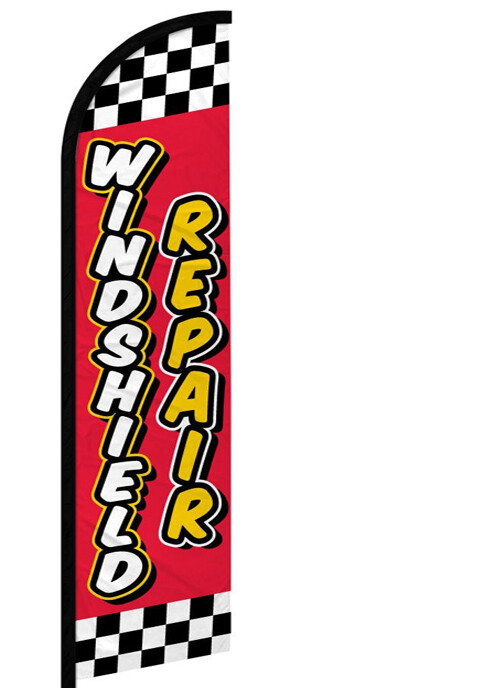 WINDSHIELD REPAIR Windless Swooper Feather Flag 2.5×11.5 ft Tall Banner Sign rf