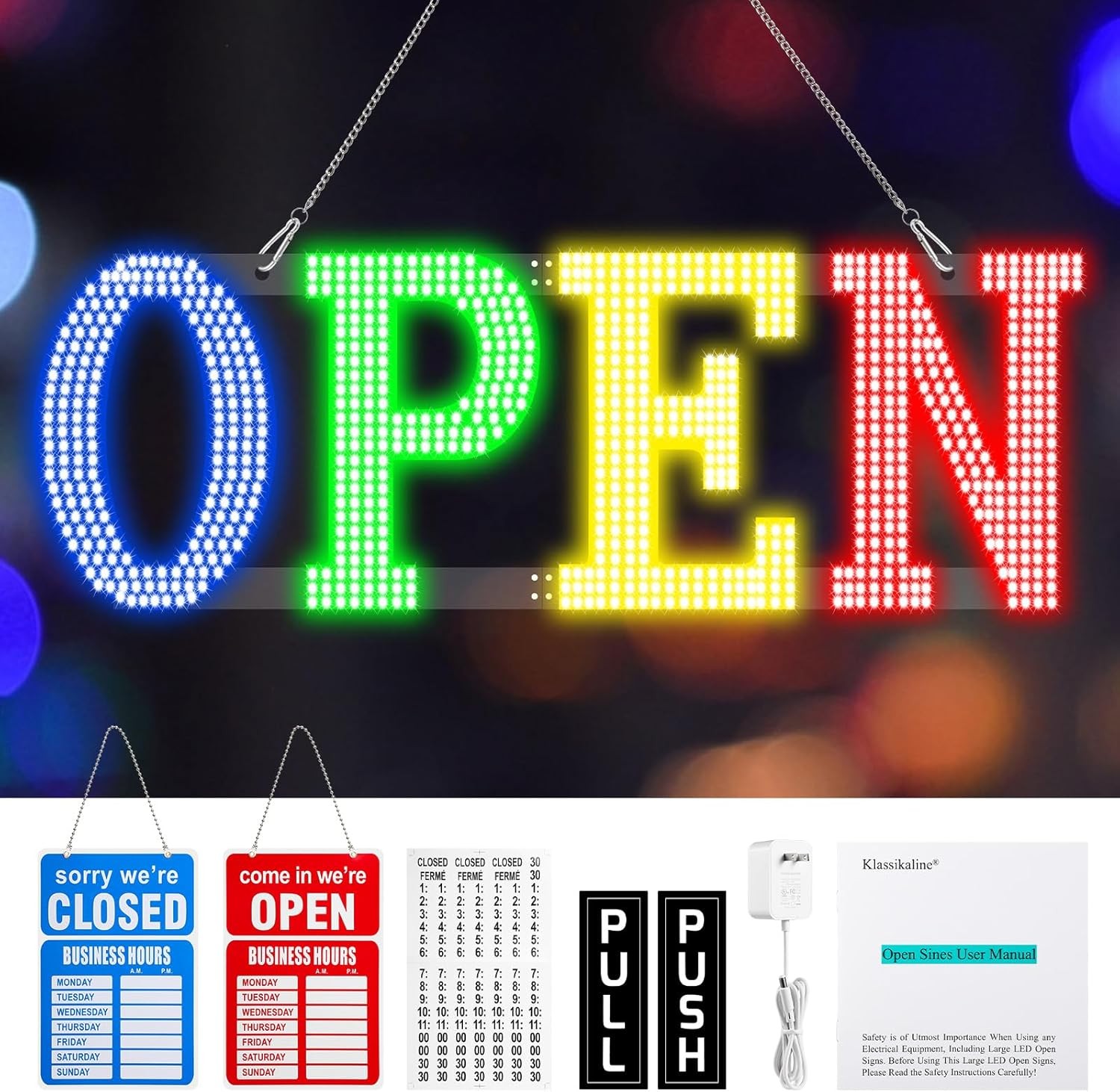 OPEN CLOSED SIGN LED ULTRABRIGHT CLASSIC 40X14 VOC INSIDE FOR BUSINESS