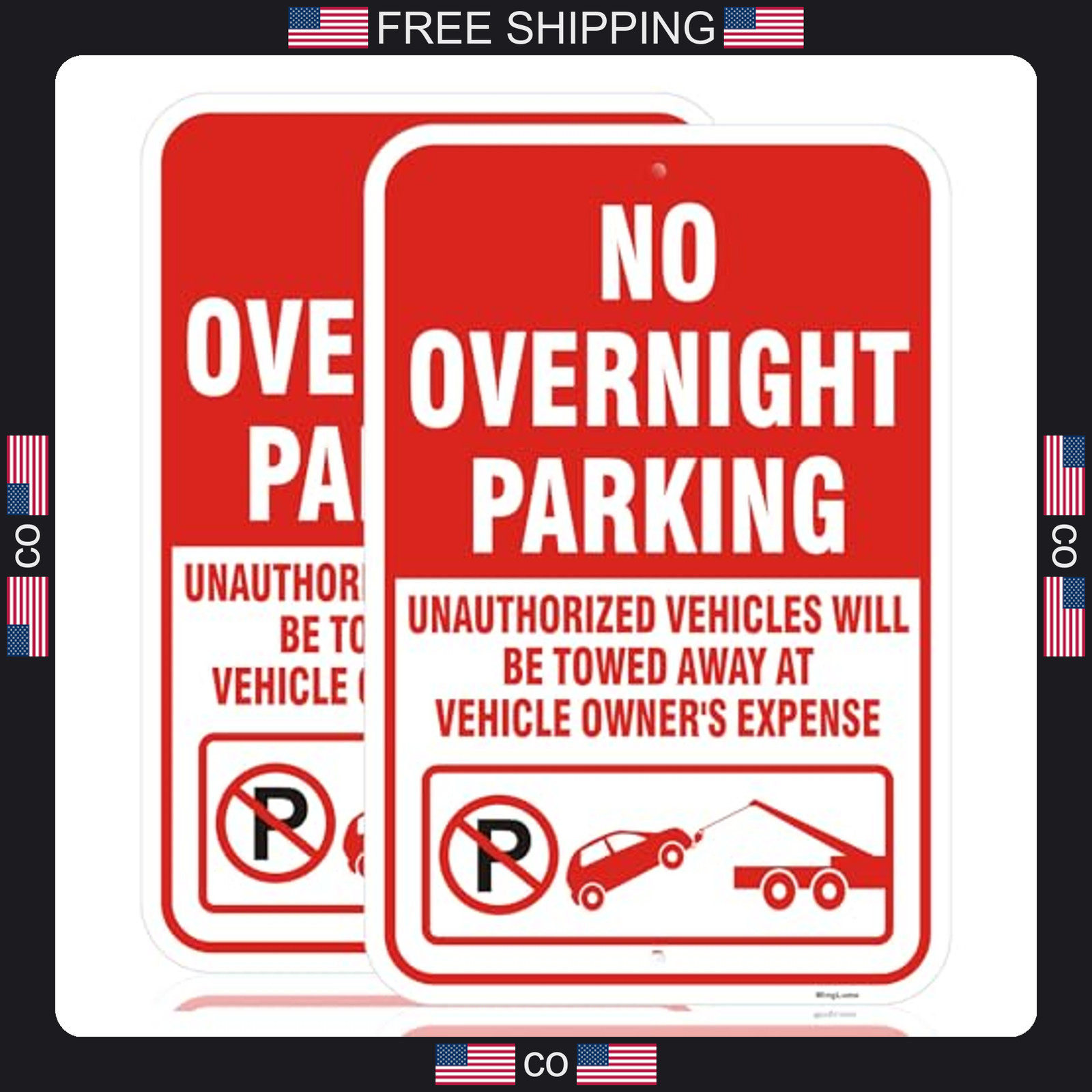 2 Pack No Overnight Parking Signs 18×12 Inch Rust-Free Aluminum