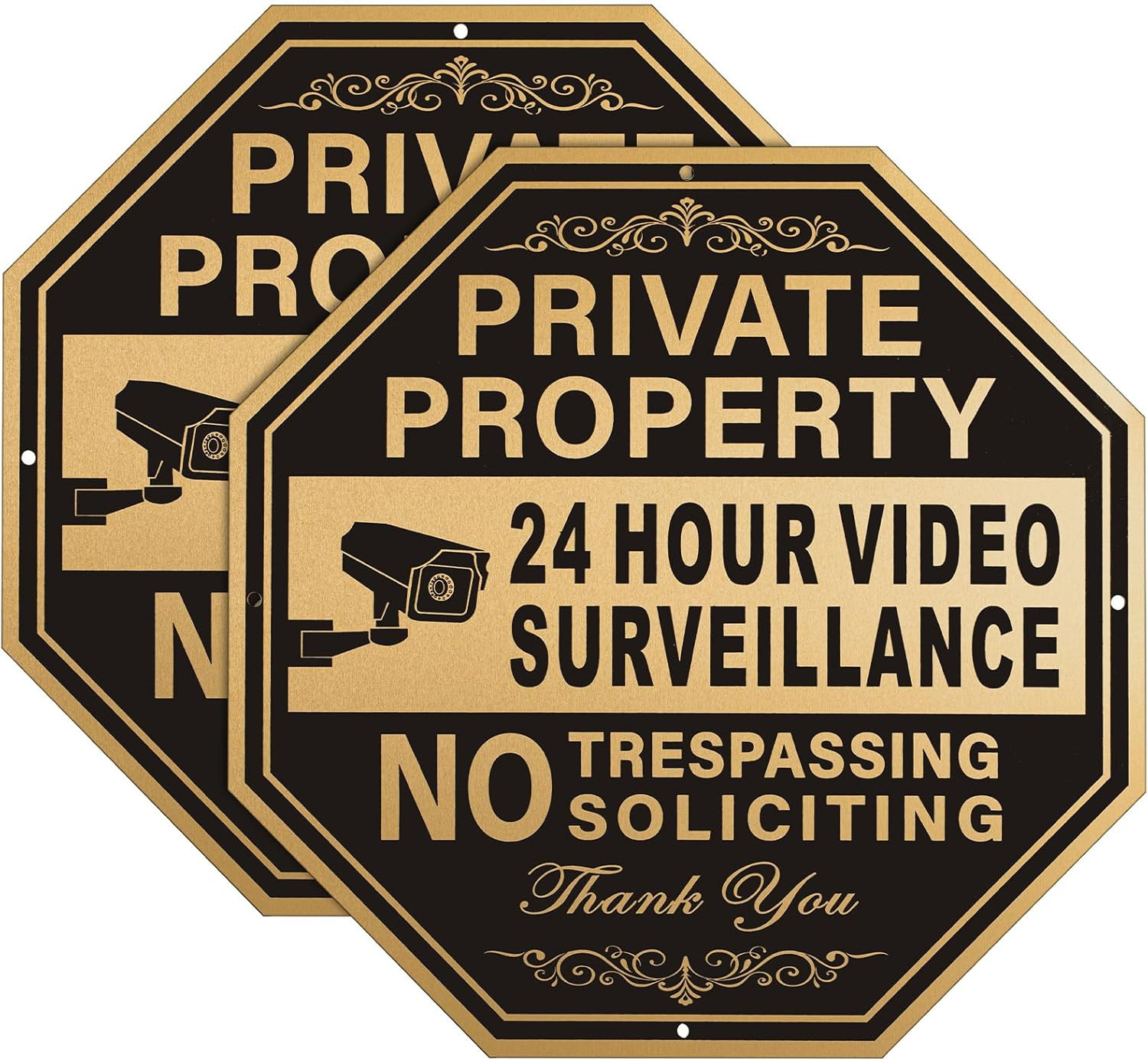 Elegant No Trespassing Signs Private Property Video Surveillance Aluminum 2 Pack