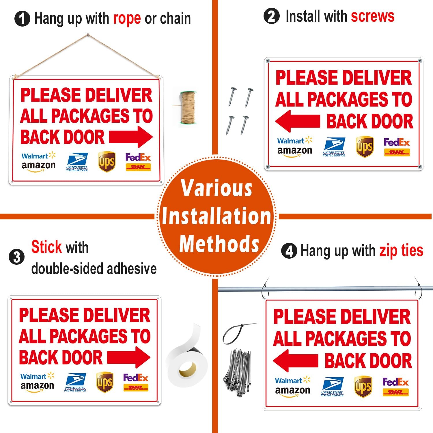 2 Pack Please Deliver All Packages to Back Door Sign Left Right Arrows