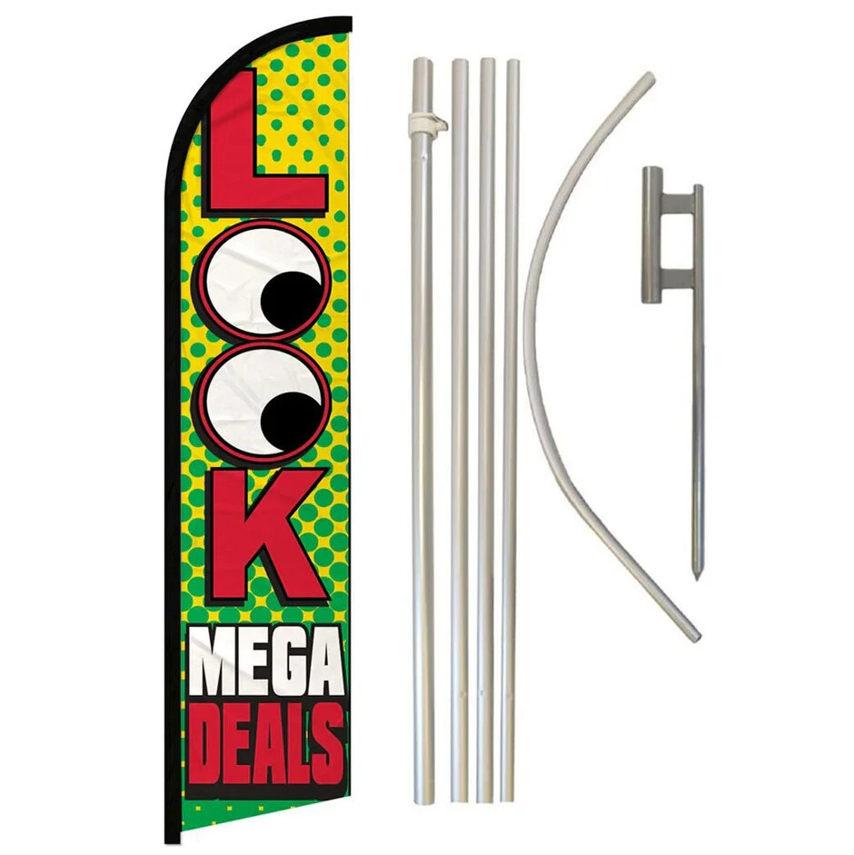 Look Mega Deals Windless Full Curve Advertising Sale Banner Flag & Pole Kit