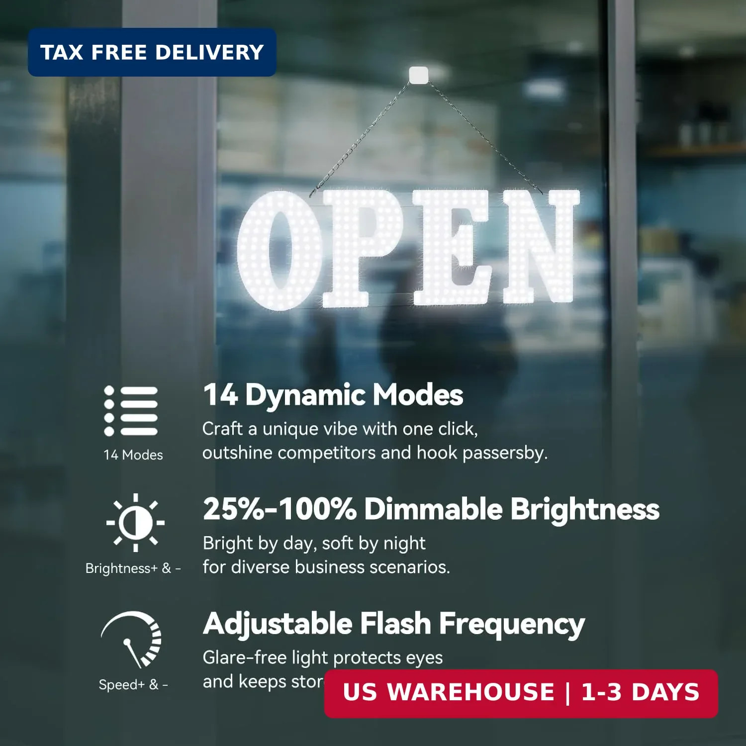 LED Open Signs for Business, 30” x 10″ Large Bright Flashing Open Sign with Rem