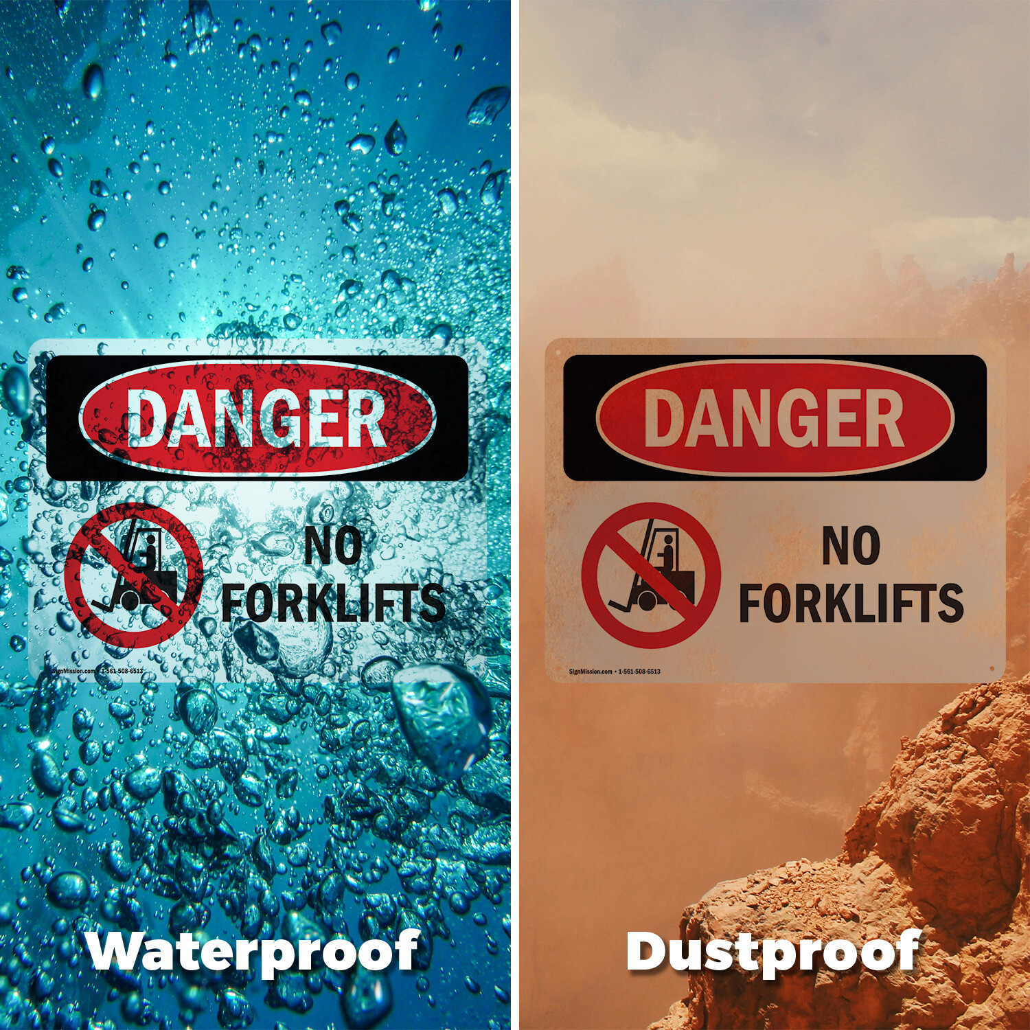 (2 Pack) No Forklifts OSHA Danger Sign Decal Metal Plastic