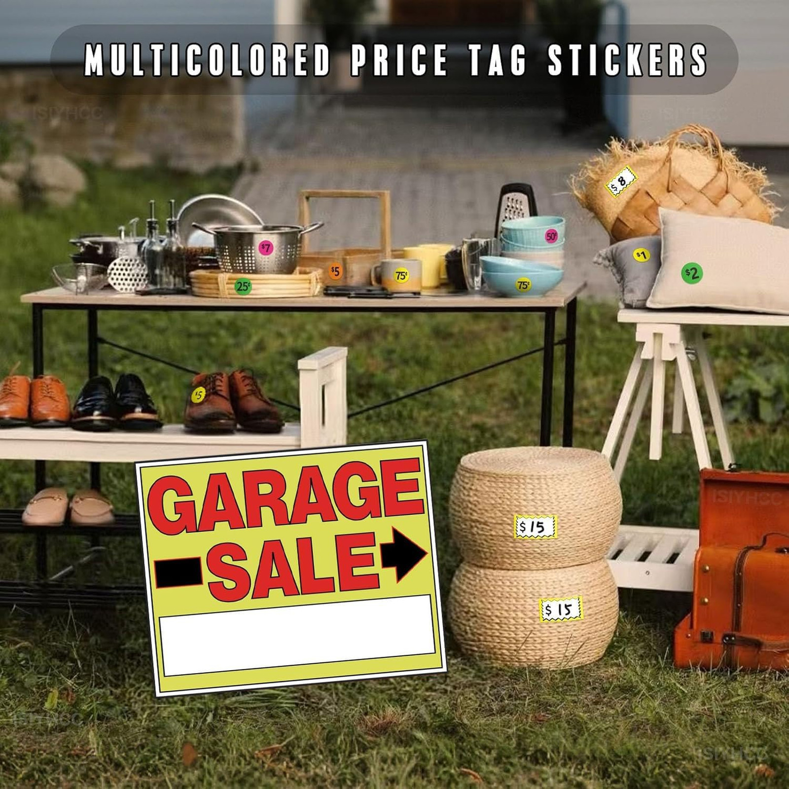 Garage Sale Signs 4Pack Waterproof Double-Sided Yard Signs with Metal Stakes and