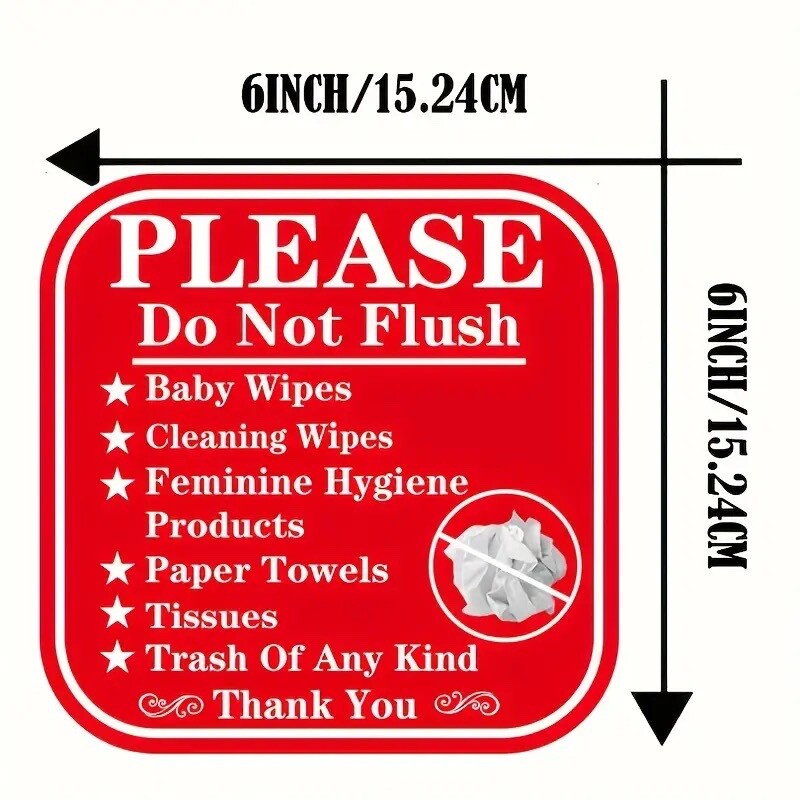 6-Pack 6×6 inch Please Do Not Flush Bathroom Signage Decals-Vinyl Self-Adhesive