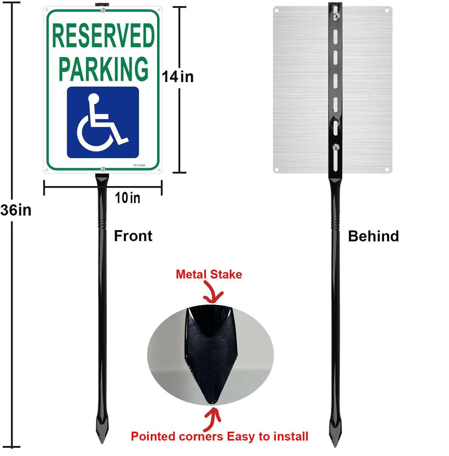 2 Pack Handicap Reserved Parking Sign 36 Inch Metal Stakes Reflective Aluminum
