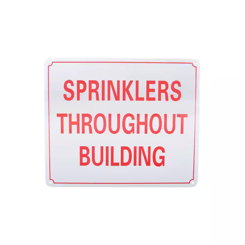 10 In. X 12 In. Aluminum Fire Safety Sign Sprinklers Throughout Building