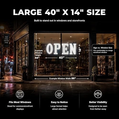 40″ x 14″ Large LED Open Sign with Remote Control High Bright Visibility