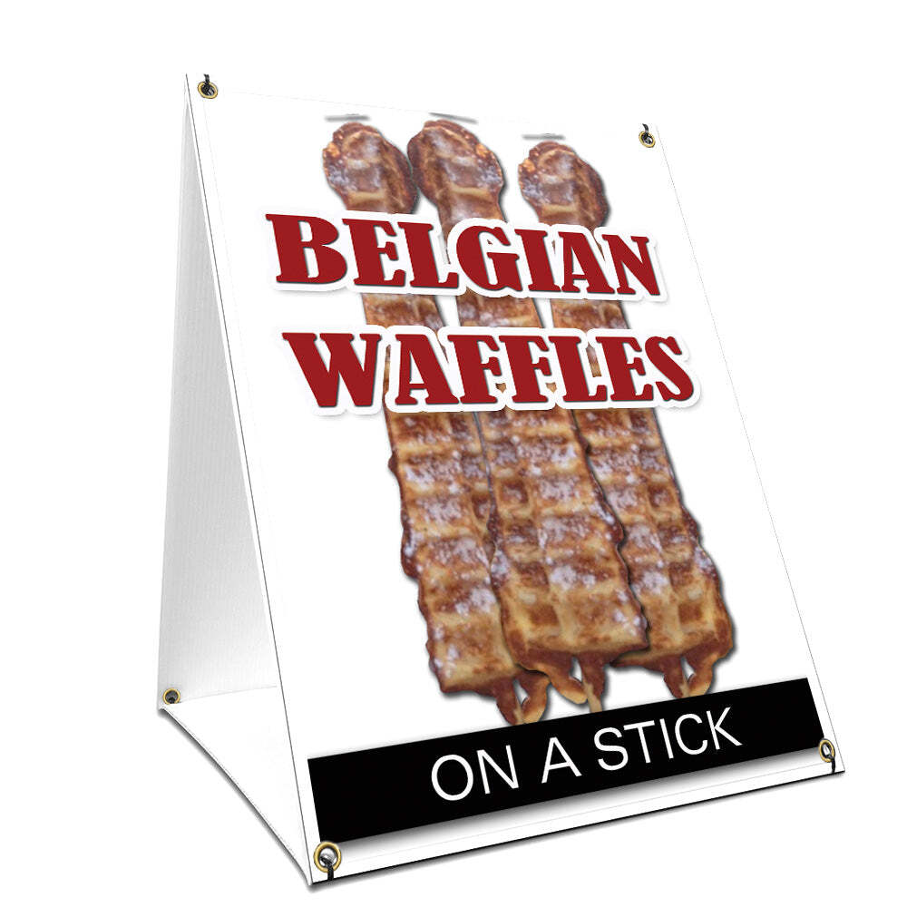 A-frame Sidewalk Belgian Waffle On A Stick Sign With Graphics On Each Side