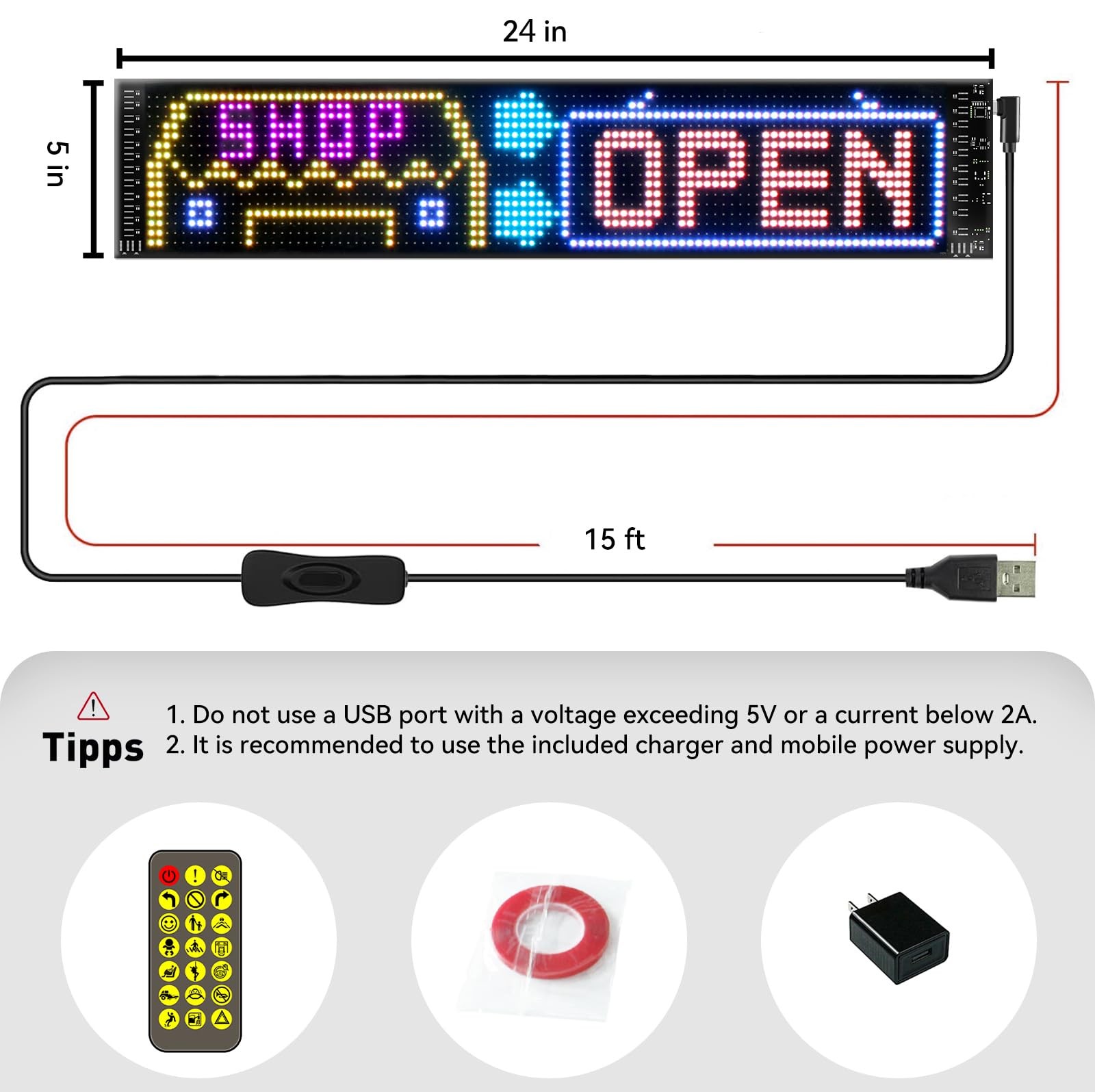 24×5 Programmable LED Sign with Bluetooth Control, Flexible Scrolling LED Sig…