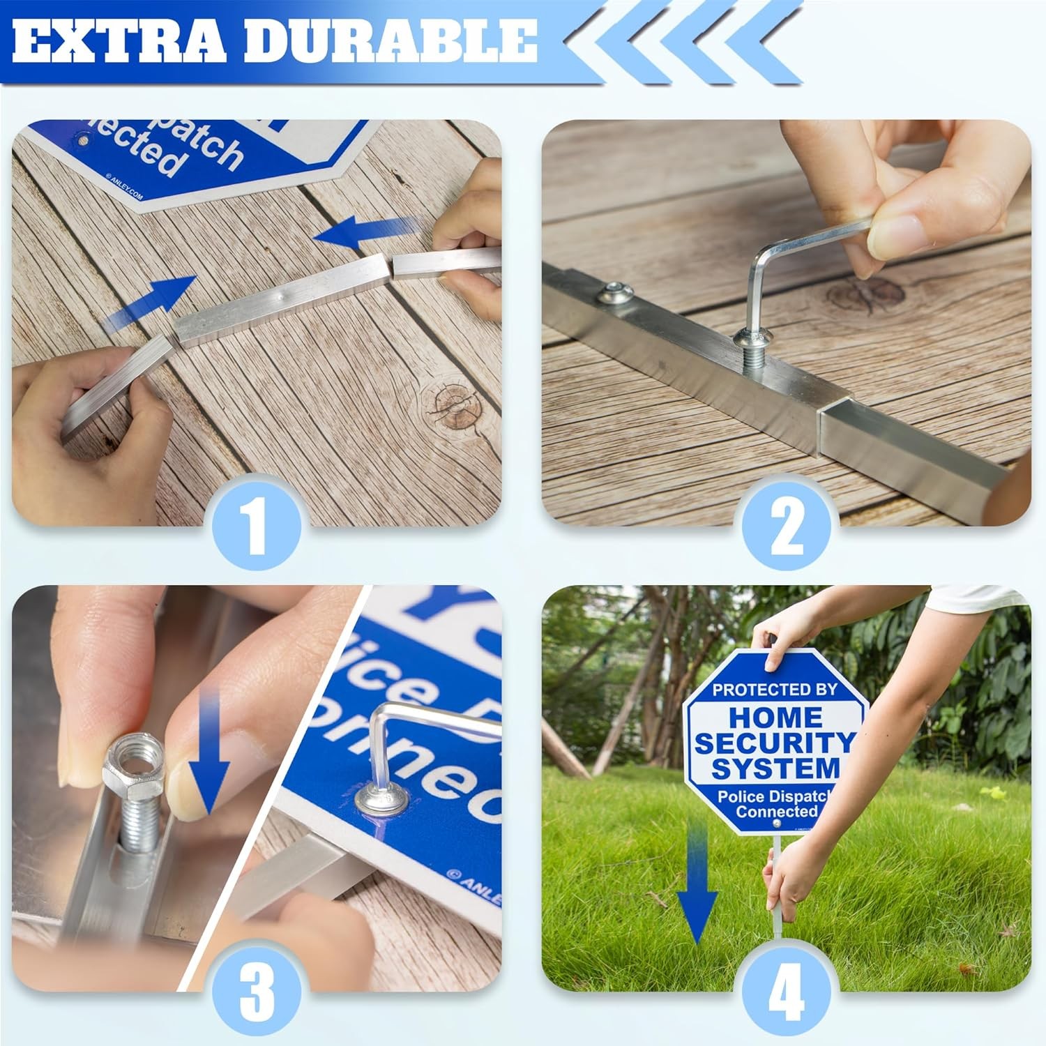 Anley Aluminum Protected By Home Security System Yard Sign 10×10 & Ground Stake