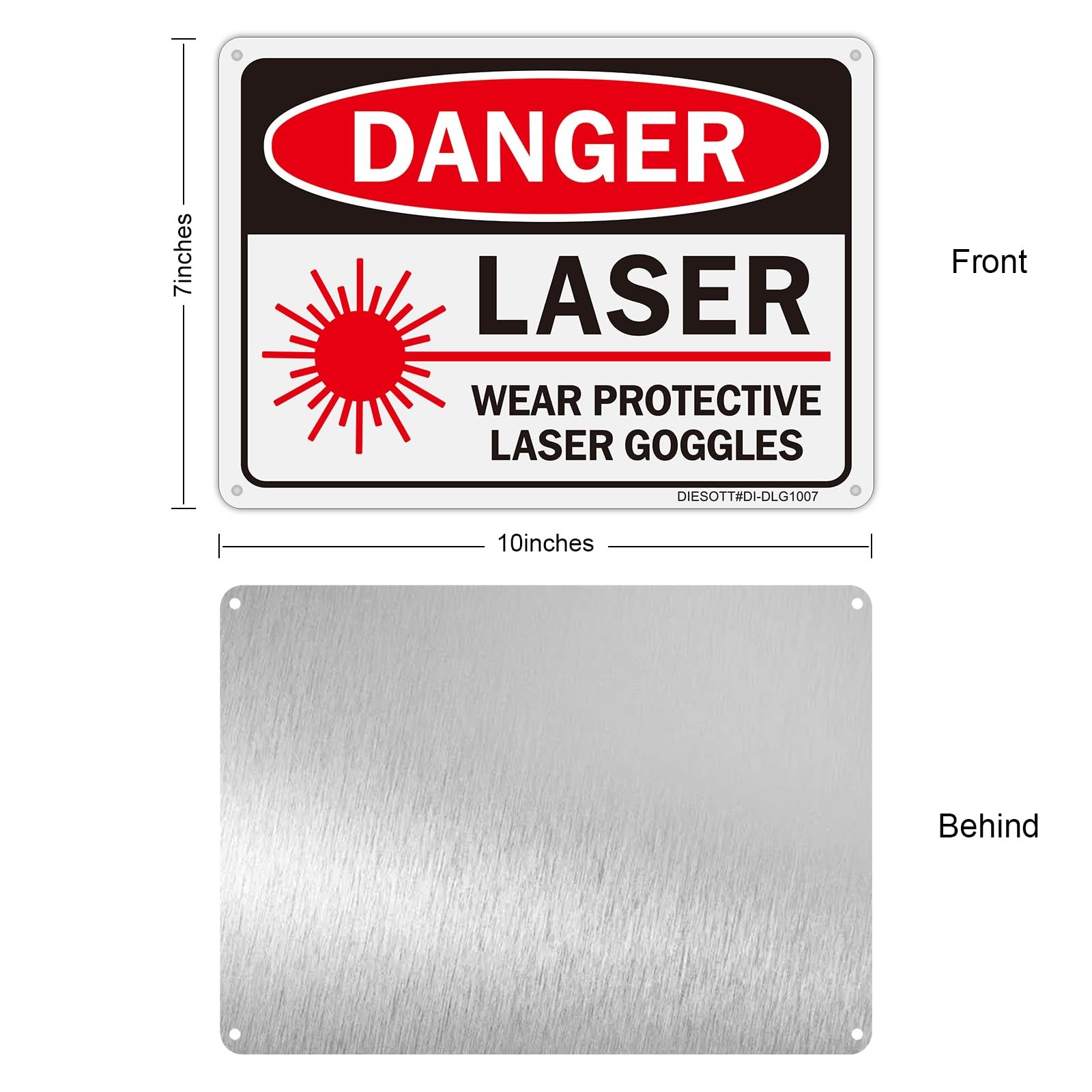 Danger Laser Wear Protective Goggles Signs Aluminum Easy Mount 10×7 In 2 PCS