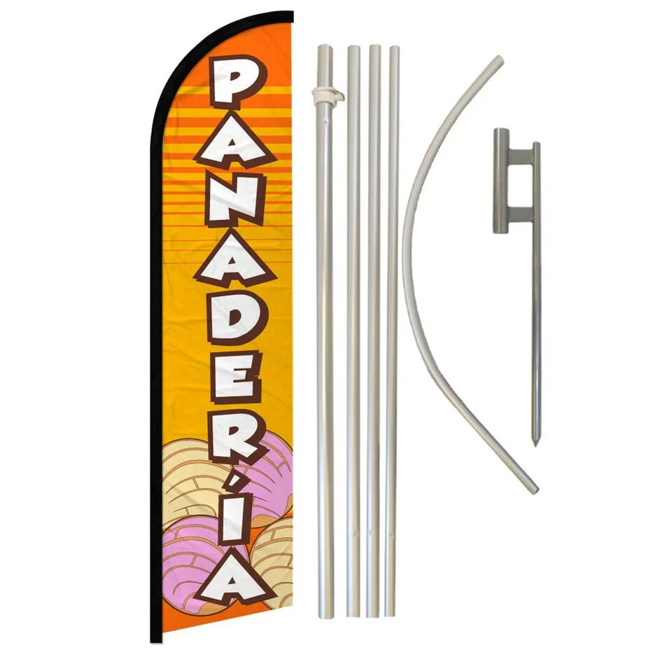 Panaderia (Bakery) Windless Advertising Banner Flag & Pole Kit