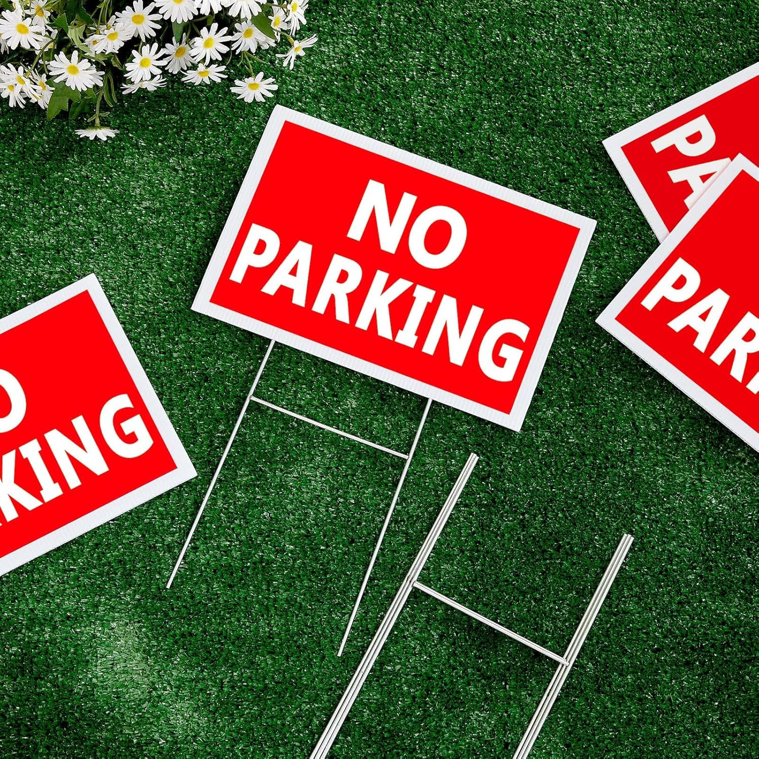 16 Pcs No Parking Signs with Stakes 12 X 8 Inch Double Sided No Parking Yard Sig
