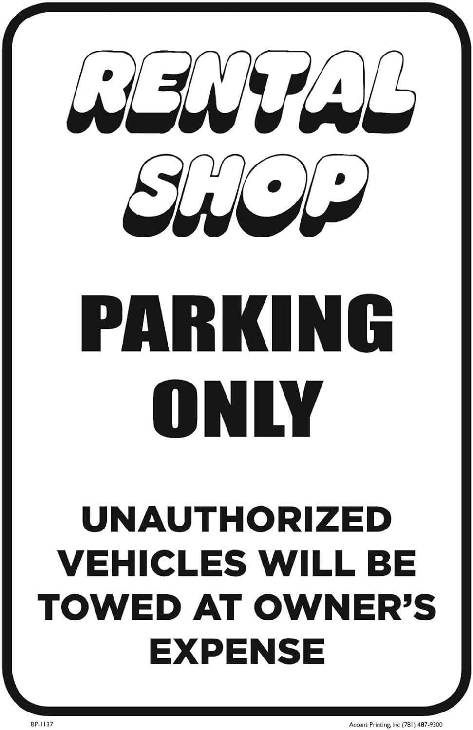 Rental Shop | Single-Sided Business Parking Sign | 12″w x 18″h inches