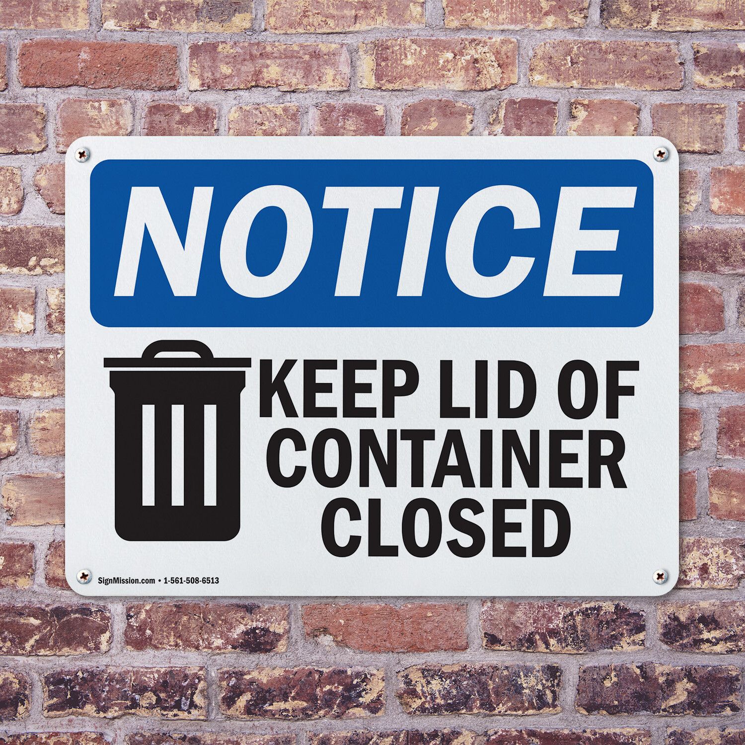 (2 Pack) Keep Lid Of Container Closed OSHA Notice Sign Decal Metal Plastic
