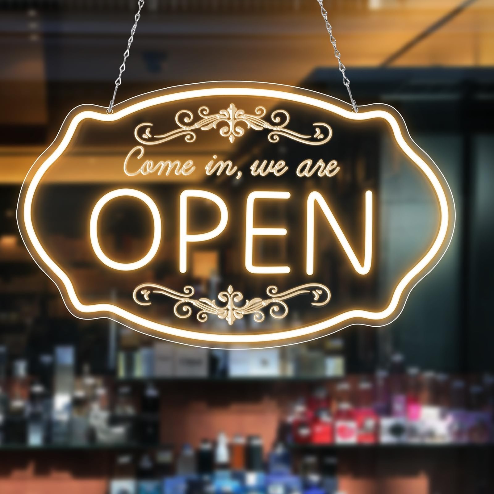 Open Sign for Business, 16.5 x 10 Inch Come In We’re Open LED Neon Sign, Adju…