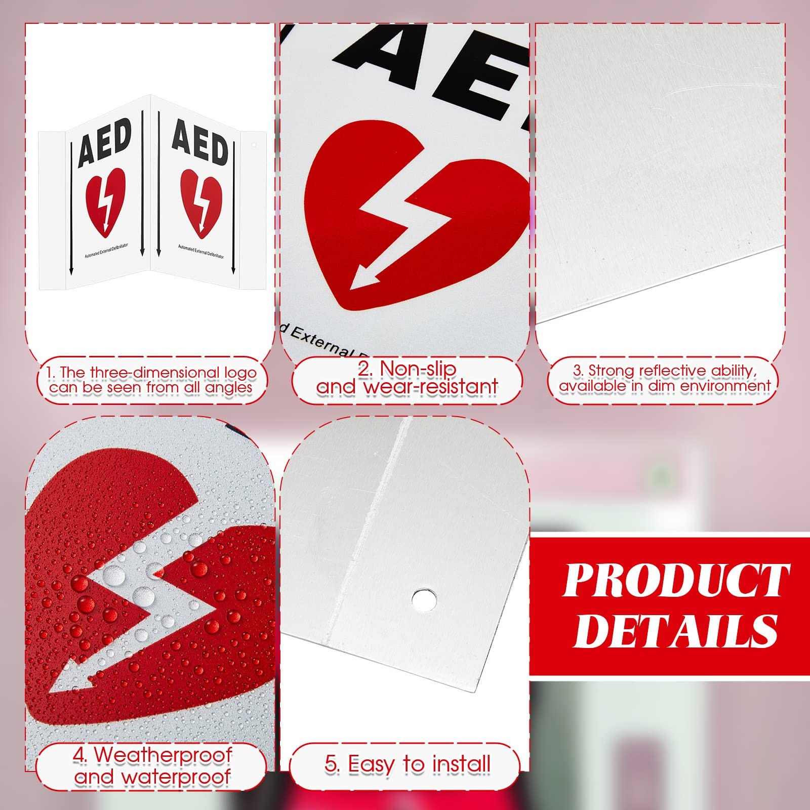 1 Set AED Projection Sign 3D AED Defibrillator Sign with Graphic Portable AED…