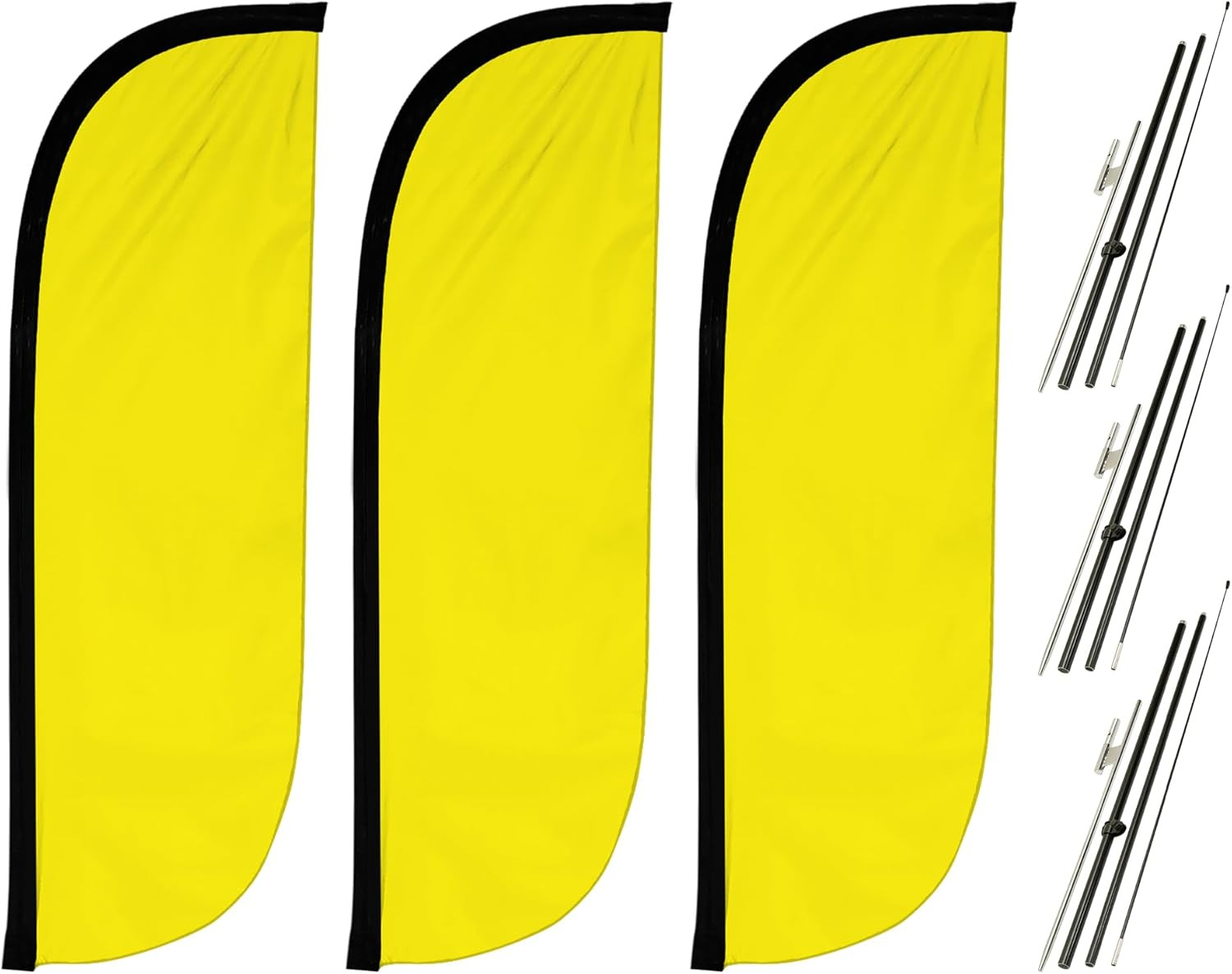 Feather Flag Pole Kit 3-Pack Bundle – 7Ft Tall Advertising Banners with Poles an