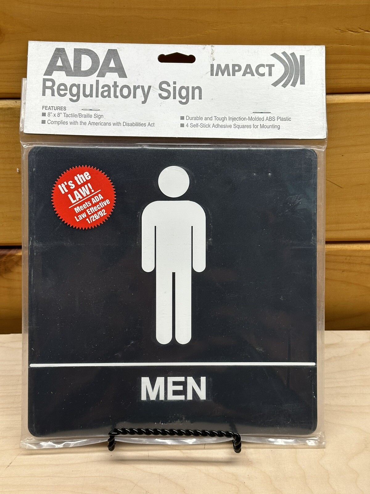 VTG NEW Men’s Restroom Sign by Impact #5201, 8×8 ADA Black with Tactile/Braille