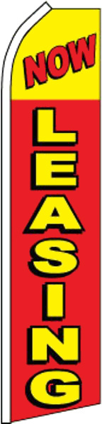 NOW LEASING FLUTTER FLAG Tall Curved Real Estate Advertising Sign Swooper Banner