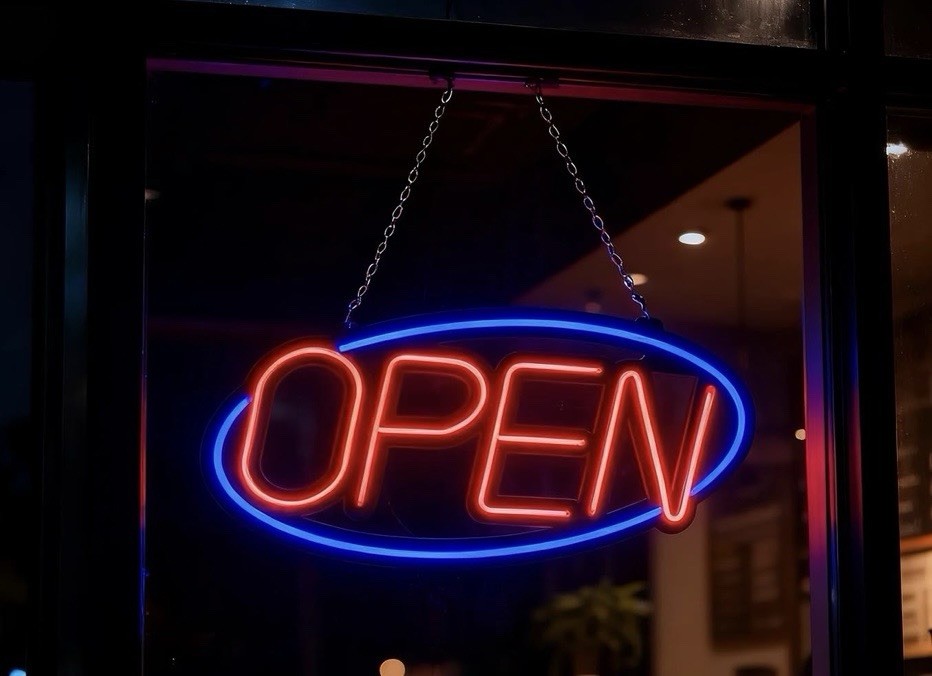 OPEN Sign- LED Flashing Remote Control Business Window Display New 32” x 16”