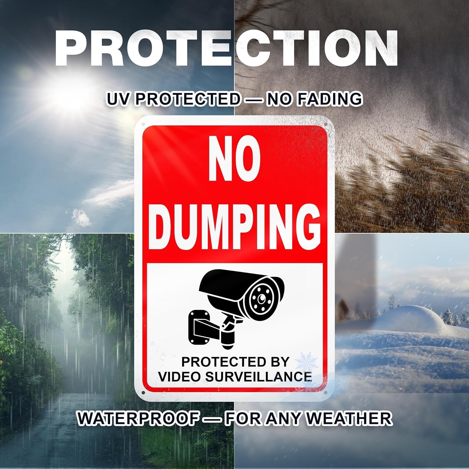 2 PC No Dumping Signs, Reflective 7 x 10 Aluminum No Littering Signs with Video