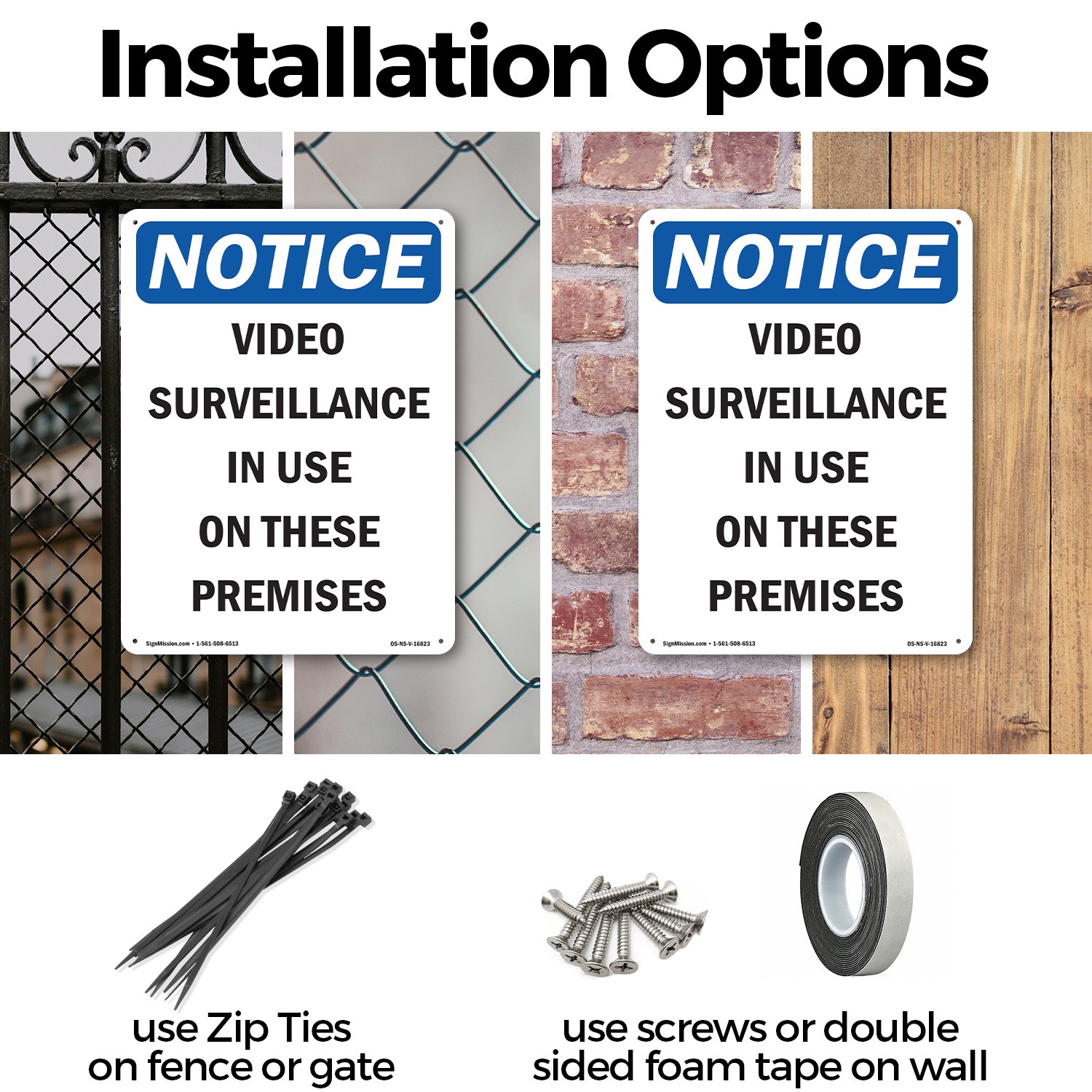 Video Surveillance In Use OSHA Notice Sign Metal Plastic Or Decal – 5 or 10 Pack