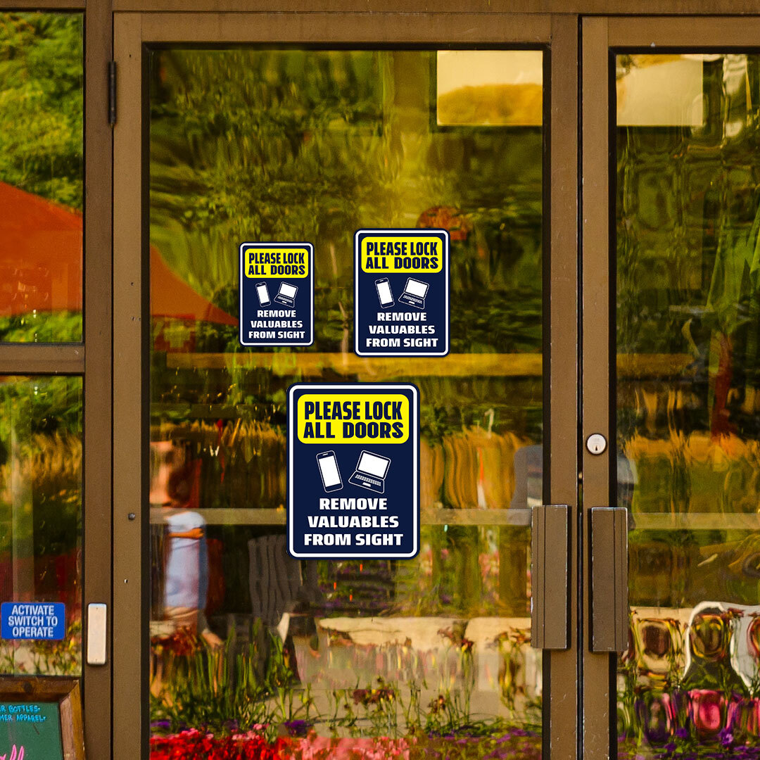 Portrait Round Plus Please Lock All Doors Remove Valuables From Sight Sign