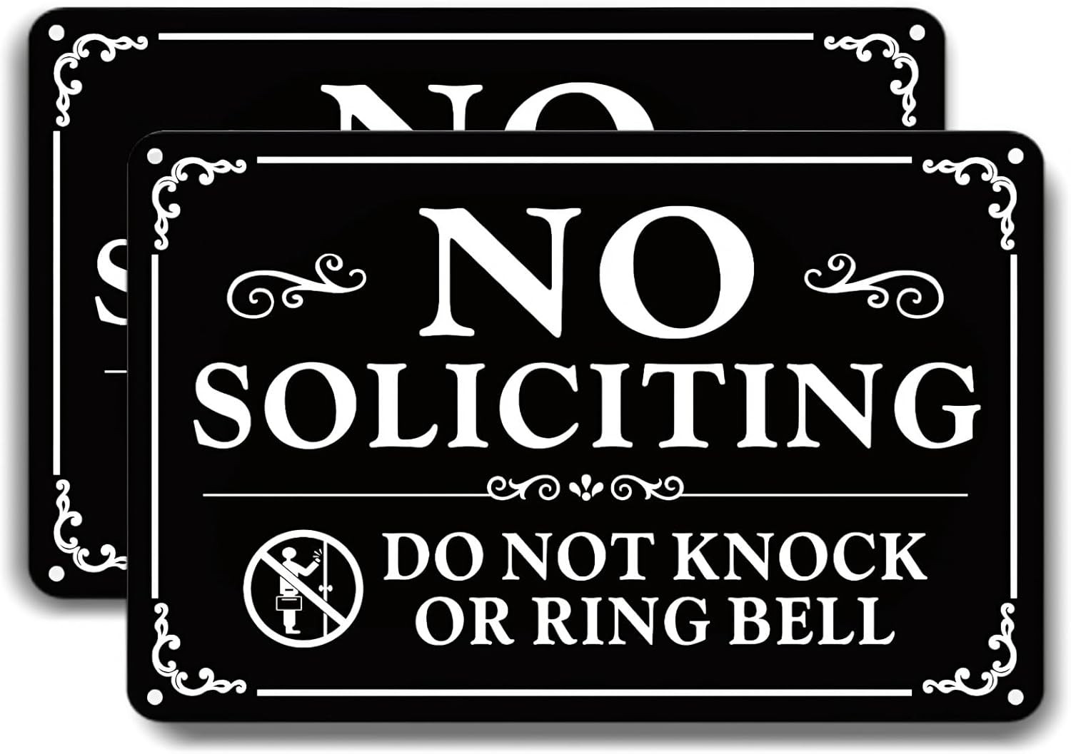 No Soliciting Sign for Front Door 9×6 Inches, 2 Pack Self-Adhesive Aluminum